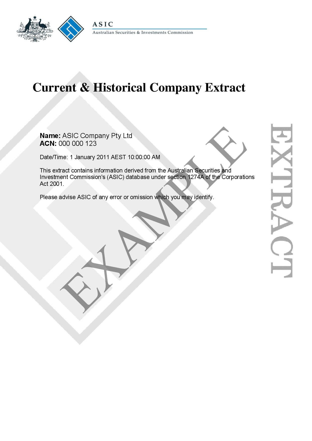 ASIC Historical Company Extract