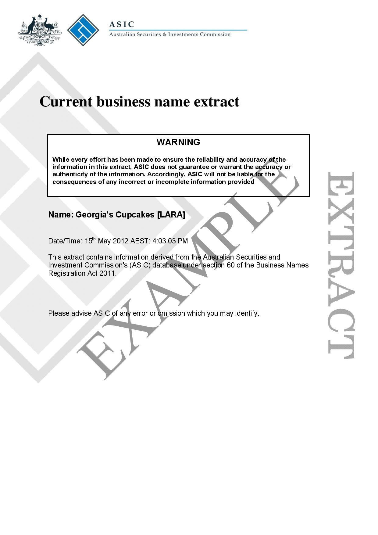 ASIC Current Business Name Extract