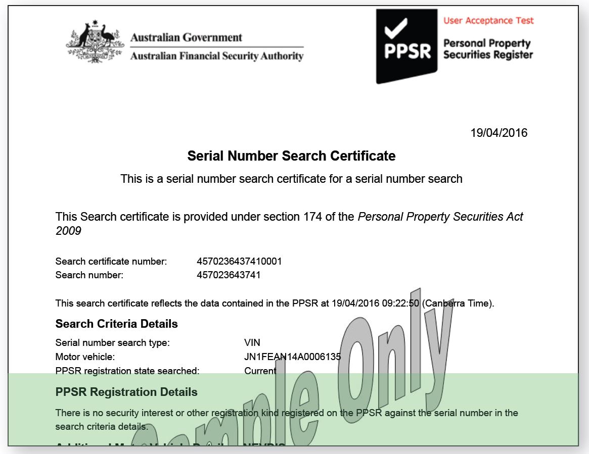 PPSR Register Search - Serial Number